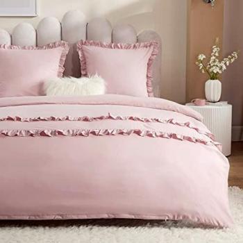 Bedsure Linge de Lit en Microfibre 220x240 Rose 2 Taies d'oreiller 65x65