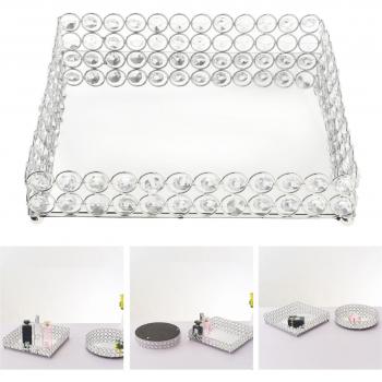 Bandeja cuadrada grande de cristal con espejo para organización de maquillaje