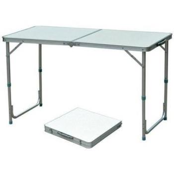 Mesa Plegable de Camping Madera Convertible en Maleta Altura Regulable 120x60x54-70 cm