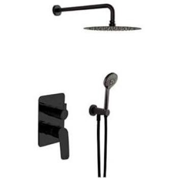 Conjunto Grifo Ducha Monomando Negro Mate con Accesorios Redondos