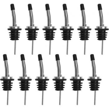12 Pack Classic Stainless Steel Bottle Pourers with Rubber Dust Caps
