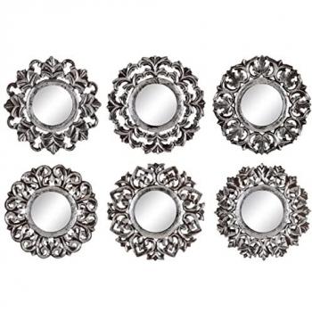 Set de 6 Miroirs Muraux Argentés en Bois