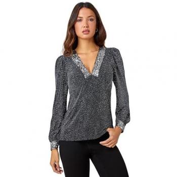 Roman Glitter Sequin Stretch Blouse