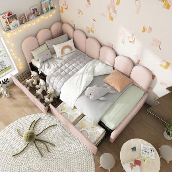 Letto Singolo Imbottito 90x200 con Cassa di Stoccaggio in Velluto Rosa
