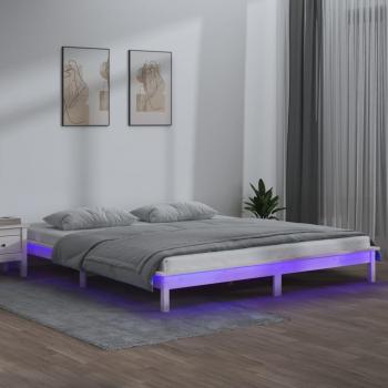VidaXL Contemporary LED Bed Frame 140x190 cm White Solid Wood