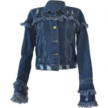 Distressed Jean Jacket with Tassels for Women