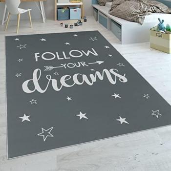 Tapis ludique pour enfants Paco Home – Motif étoiles, gris, dimensions 140×200 cm