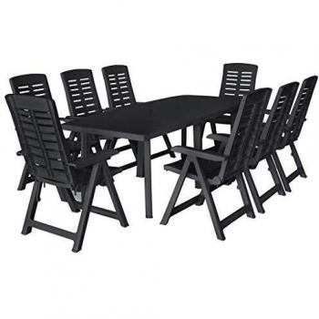 VidaXL Set Tavolo e Sedie da Giardino 9 pz in Plastica Antracite
