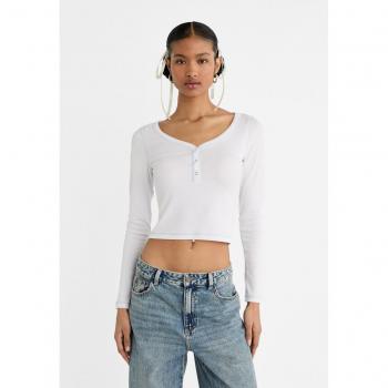 Stradivarius White L Button-Up Blouse