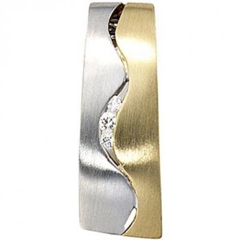 Bicolor Anhänger 585 Gold mit mattem Finish und 3 Diamanten