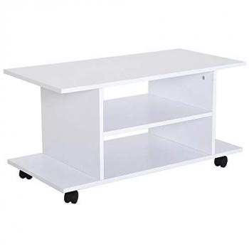 Meuble TV Bas à Roulettes Blanc Design Moderne 80x40x33cm