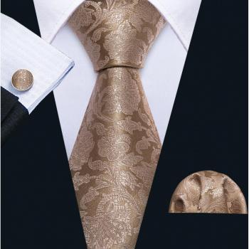 FA-271 Men's 100% Silk Tie with Yellow Paisley Design