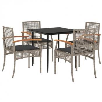 VidaXL 5 Piece Garden Dining Set with Cushions Grey Wicker