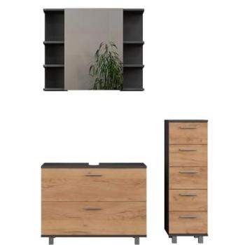 Mobili Bagno Quercia Dorata Antracite Set Ilias 3 Parti Base 80cm Vicco