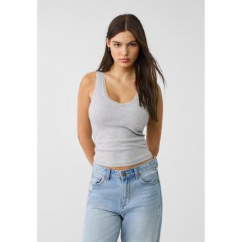 Stradivarius Grey Melange Top with Lace Neck XS