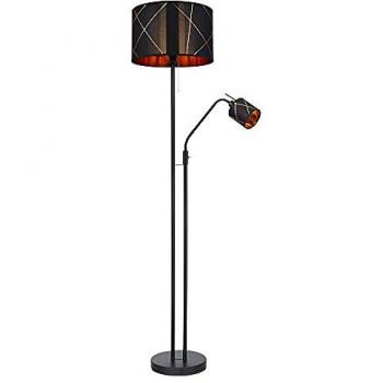 LED Stehlampe mit flexibler Leseleuchte, dimmbar, RGB Farbwechsel, Metall/Textil schwarz-gold