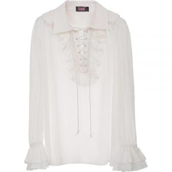 Blusa de Manga Larga para Hombre con Cuello de Solapa y Cordones en Negro/Marfil