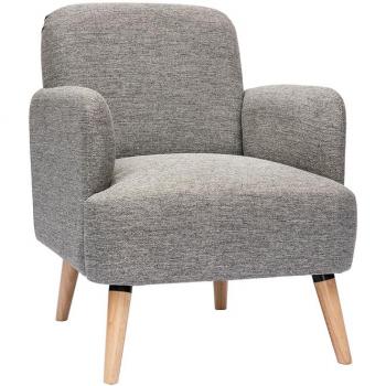 Sillón de diseño nórdico en tela gris claro y madera clara