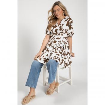 Rosa Panna T‑shirt Donna Marrone – Scollo a Tunica – Cotone – Ulla Popken