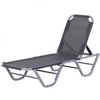 Transat Outsunny Design Contemporain Dossier Inclinable Alu Textilène Gris