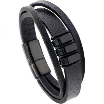 Bracelet PU cuir pour homme breloques acier inoxydable noir/or/acier fermoir magnétique