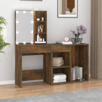 Vidaxl LED-Schminktisch mit Schrank Räuchereiche Holzwerkstoff