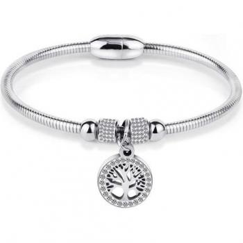 Bracelet en acier inoxydable avec motifs d'arbre et de fleur