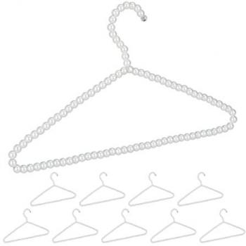 Set di Grucce Appendiabiti in Plastica con Perline, 10 pezzi, 40 cm, Bianco