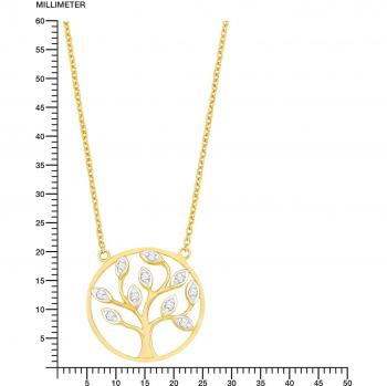 Amor Damen Halsschmuck Lebensbaum Kette 925 Silber, Zirkonia, 42+3 cm, vergoldet