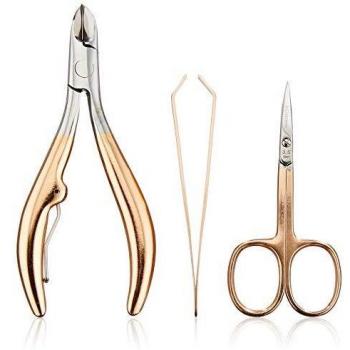 3 Claveles Set manucure Or rose 24 carats (pince à ongles + ciseaux Cuticules + Pince crabe)