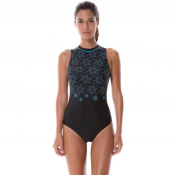 High‑Neck One‑Piece Women's Swim Trunk, SYROKAN, Black, 38