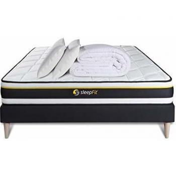 Ensemble de literie 140x190 Matelas Soft + sommier Noir + 2 oreillers mémoire de Forme + Couette Percale