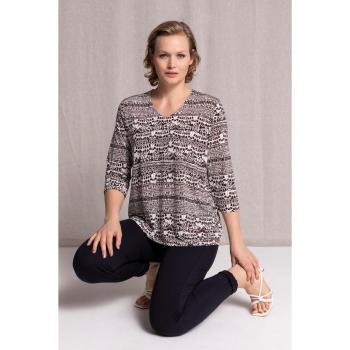 Women's Plus Size Brown V-Neck Slinky Top, Graphic Print, Size 32/34, Viscose