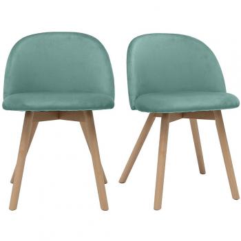Set de 2 sillas nórdicas celestes de tela verde celadón y madera de haya
