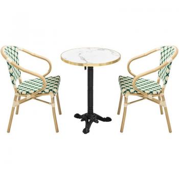 Ensemble de Jardin Marbre Blanc et 2 Chaises Vert