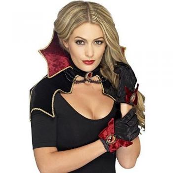 Vampir Kostüm-Set, Schwarz-Rot, 3-teilig mit Umhang und Kragen