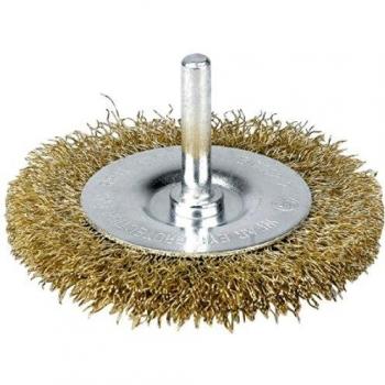 Brosse circulaire acier laitonnée ondulée sur tige