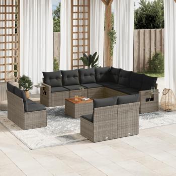 12-Piece Outdoor Sofa Set with Cushions in Grey Poly Rattan