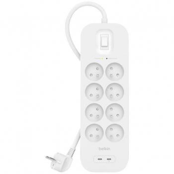 Belkin Connect Überspannungsschutz Steckdosenleiste mit 8 AC-Ausgängen und 2 USB-C-Anschlüssen (30W PD)