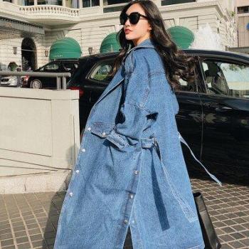 Chaqueta Rompevientos de Denim para Mujer, Abrigo de Otoño, Talla Grande, Largo sobre la Rodilla