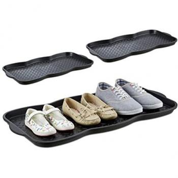 3-Piece Shoe Storage Rack for Rainwear, Black, 38.5 x 75 cm per Tray, Plastic Material