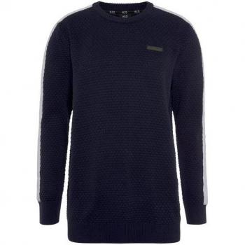 H.I.S Herrenpullover Rundhals – Marine, 50% Baumwolle/50% Polyacryl, kontrastfarbene Ärmelakzente