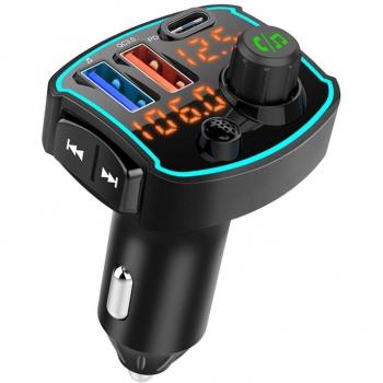 Transmisor FM para coche con Bluetooth 5.0, reproductor MP3 inalámbrico, kit manos libres y carga rápida tipo C PD QC3.0 + PD3.0 18W