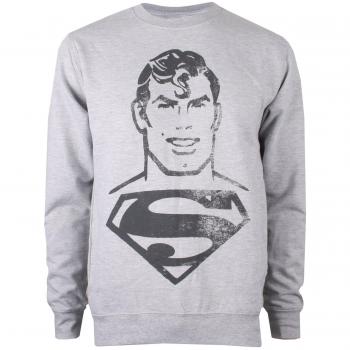 DC Comics Superman Herren Pullover, Acid Wash, Grau