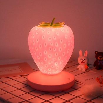 Silicone Strawberry Night Light with Touch Dimming for Kids