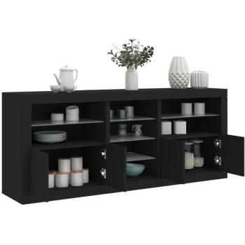 Buffet Design Torana Noir avec Lumières LED 181,5x37x67 cm