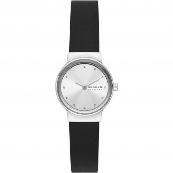 Skagen Women’s Freja Lille Dual‑Color Watch – Silver Steel & Black Leather (SKW3119)
