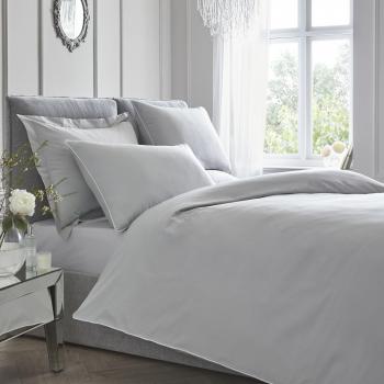 200 Thread Count Silver Duvet Set with White Contrast Piping