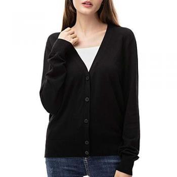 Woolen Bloom Classic V-Neck Knitted Cardigan – Black, Large