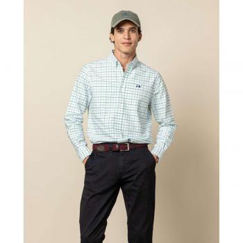 Camisa Hombre Moda Bayona, Cuadrícula Verde en Fondo Blanco – Scotta